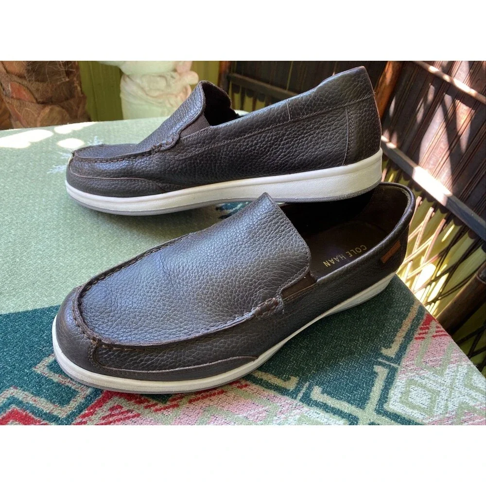 Men's Cole Haan 10.5 M Brown Leather Slip On Shoes Pebble Grain Loafers